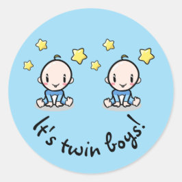 Tweeling Jongens, Schattige Tweeling Baby Jongens Ronde Sticker