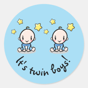 Tweeling Jongens, Schattige Tweeling Baby Jongens Ronde Sticker