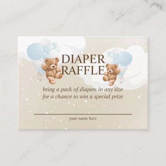 Tweeling Jongens Teddybeer Luier Raffle Kaart (Voorkant)