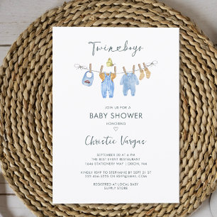 Tweeling Jongenskleren Waterverf Moderne Baby Show Kaart