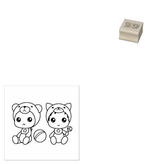 Tweeling Kat Beer Baby Jumpsuit 1x1 Rubberstempel (Gestempeld)