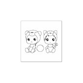 Tweeling Kat Beer Baby Jumpsuit 1x1 Rubberstempel (Afrduk)