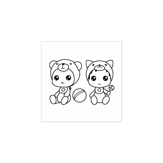 Tweeling Kat Beer Baby Jumpsuit 1x1 Rubberstempel (Afrduk)