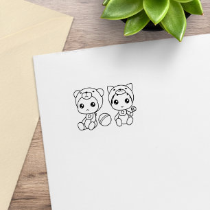 Tweeling Kat Beer Baby Rompertje 1x1 Rubberstempel