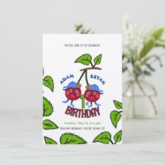 Tweeling kersen jongens kaart (Staand voorkant)