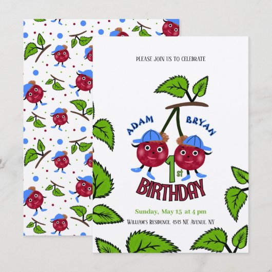 Tweeling kersen jongens kaart (Voorkant / Achterkant)