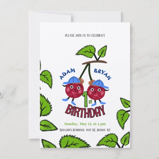 Tweeling kersen jongens kaart (Voorkant)