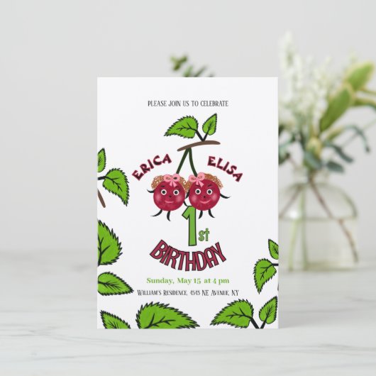 Tweeling kersen meisjes kaart (Staand voorkant)