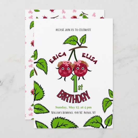 Tweeling kersen meisjes kaart (Voorkant / Achterkant)