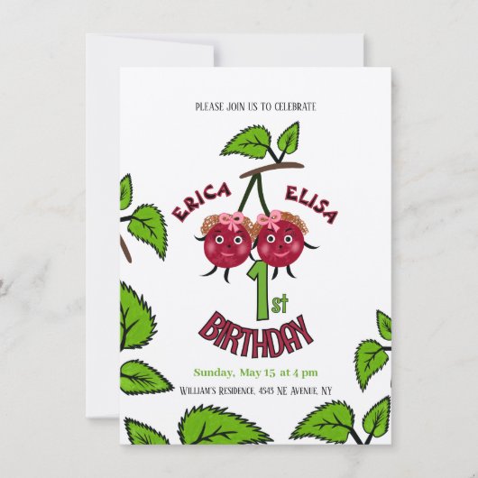 Tweeling kersen meisjes kaart (Voorkant)