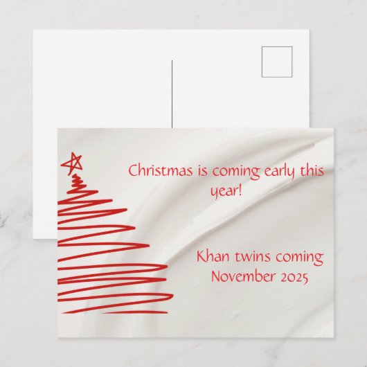 Tweeling Kerst Thema Zwangerschapsaankondiging Briefkaart (Voorkant / Achterkant)