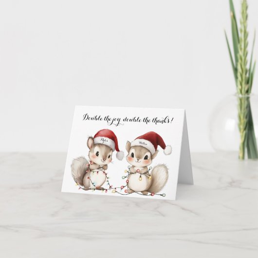 Tweeling Kerstverlichting Baby Shower Bedankkaart (Voorkant)