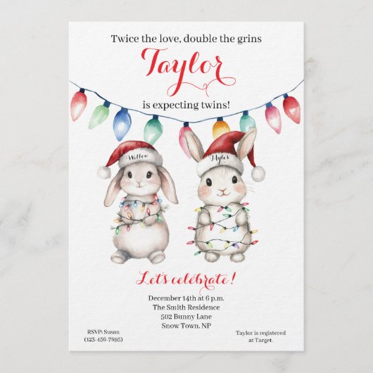 Tweeling Kerstverlichting Baby Shower Uitnodiging (Voorkant)
