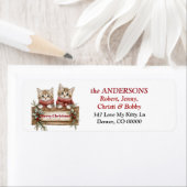 Tweeling Kittens Prettig Kerstmis Bord Retouradres Etiket (Insitu)