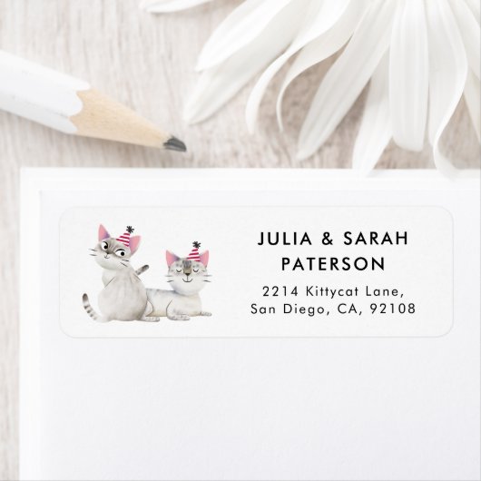 Tweeling Kitty Kat Verjaardagsfeest Etiket (Insitu)
