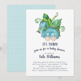 Tweeling Kleine Dinosauriërs Baby Shower Uitnodigi Kaart