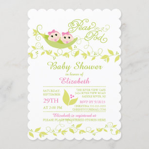 Tweeling Kleine Erwten Meisjes Baby shower Invitat Kaart