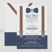 Tweeling Kleine Mannen Doopuitnodiging, Blauw, Bru Kaart (Voorkant / Achterkant)