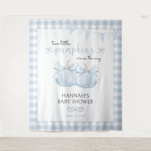 Tweeling Kleine Pompoen Blauwe Baby Shower Achterg Wandkleed