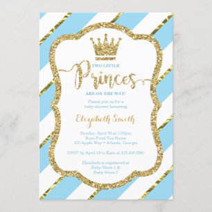 Tweeling kleine prinsen Shower Invite, Faux Glitte Kaart