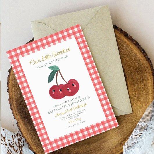 Tweeling kleine schatjes Cherry Eerste verjaardag  Kaart