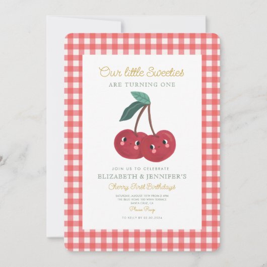 Tweeling kleine schatjes Cherry Eerste verjaardag  Kaart (Voorkant)