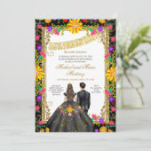 Tweeling Kleurrijke Bloemen Mexicaanse Fiesta Quin Kaart (Staand voorkant)