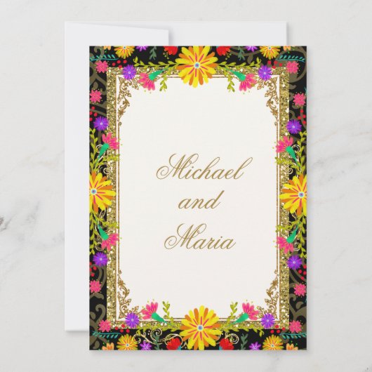 Tweeling Kleurrijke Bloemen Mexicaanse Fiesta Quin Kaart (Achterkant)