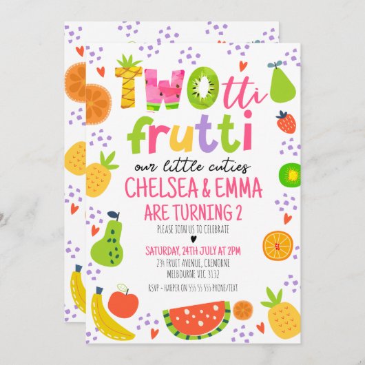 Tweeling Kleurrijke Fruit Two-tii Frutti 2e Verjaa Kaart (Voorkant / Achterkant)