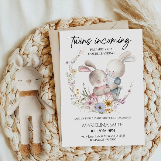 Tweeling Konijn Baby Shower Feest Kaart