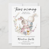 Tweeling Konijn Baby Shower Feest Kaart (Voorkant)