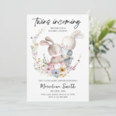Tweeling Konijn Baby Shower Feest Kaart (Staand voorkant)