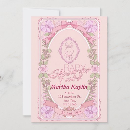 Tweeling Konijn Baby Shower Uitnodiging (Voorkant)