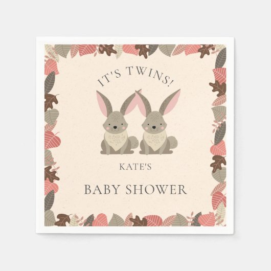 Tweeling Konijn Bosdieren Baby Shower Servet (Voorkant)