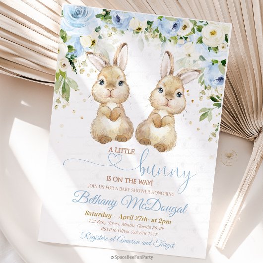 Tweeling konijnen baby shower kaart