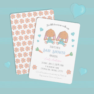 Tweeling Konijnen Lente Pasen Baby Shower Uitnodig Kaart