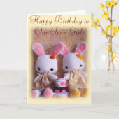 Tweeling Konijntjes met Kaart van de Verjaardag (Gele Bloem)