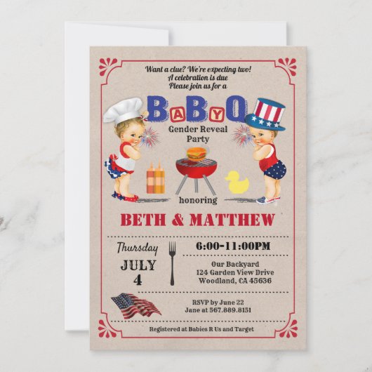 Tweeling koppels baby shower Onafhankelijkheidsdag Kaart (Voorkant)