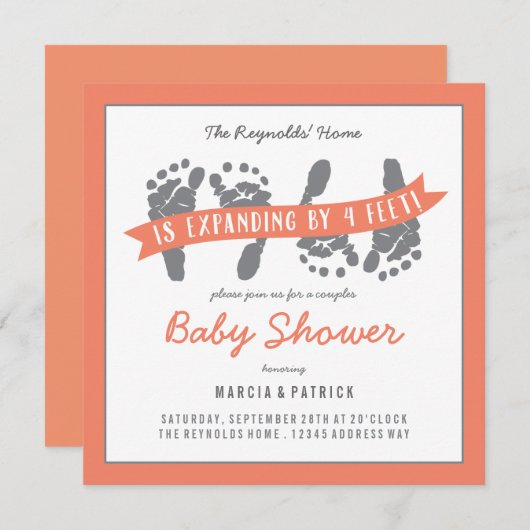 Tweeling Koppels Bruiloft Uitnodiging in Perzik (Voorkant / Achterkant)