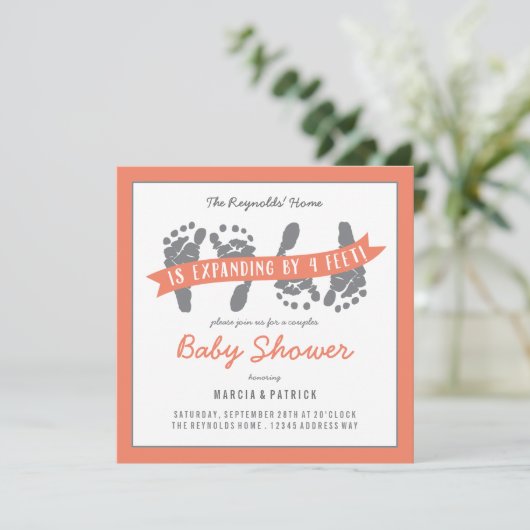 Tweeling Koppels Bruiloft Uitnodiging in Perzik (Staand voorkant)