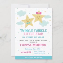 Tweeling krijtbord Kleine Ster Babyshower Uitnodig Kaart