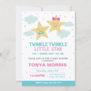Tweeling krijtbord Kleine Ster Babyshower Uitnodig Kaart
