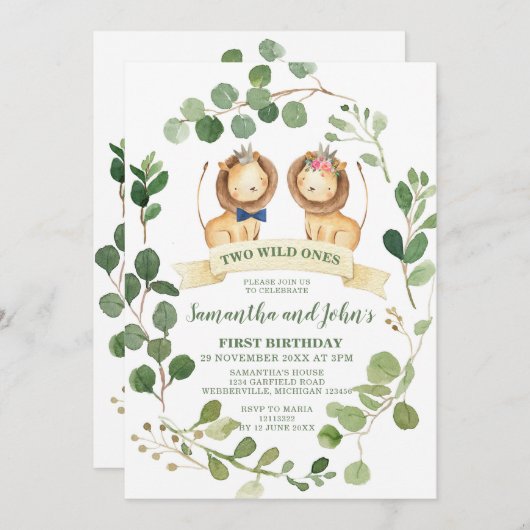 Tweeling Leeuw Cubs Verjaardag Uitnodigen Kaart (Voorkant / Achterkant)