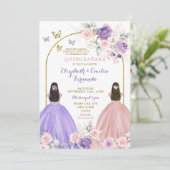 Tweeling Lila en Blush Roze Quinceañera Prinsessen Kaart (Staand voorkant)