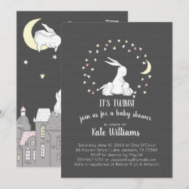 Tweeling Little Bunny Baby Shower Uitnodiging