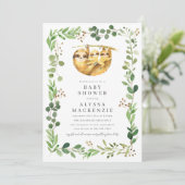 Tweeling Luiaard Baby Shower Uitnodiging (Staand voorkant)