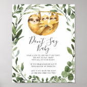 Tweeling Luiaard Baby Shower Zeg Niet Baby Bord Poster (Voorkant)
