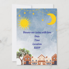 Tweeling maan en zon Baby shower Kaart