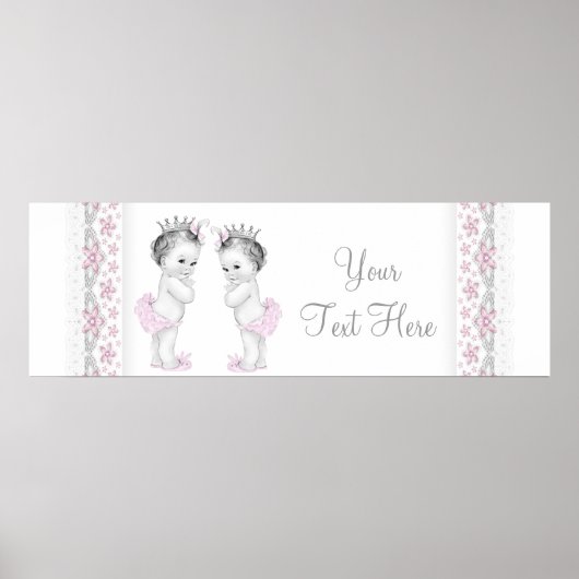 Tweeling Meisje Baby Shower Banner Poster (Voorkant)