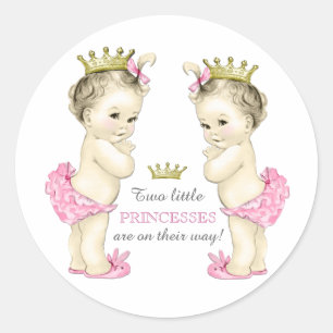 Tweeling Meisje Baby Shower Ronde Sticker